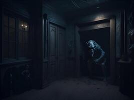 Haunted house and visible appearance of a large scary ghost, photo