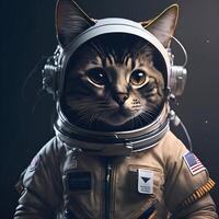 Cat in white astronaut costume, photo