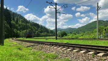 Berg Fluss Nahaufnahme, Baum Geäst gebogen zu das Fluss. Geplapper Strom fließt Über Stein Felsbrocken video