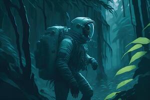 Astronaut finds a forest on a planet, photo