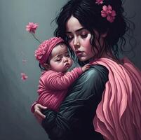 Mother holding her daughter with mother's day concept, photo