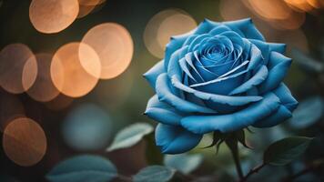 Blue Rose with a sunset light and bokeh background, photo