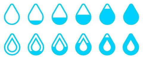 Water drop level icon set. From zero to full vector
