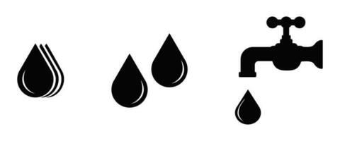 Icon set of water drop and tap with falling drop. vector illustration