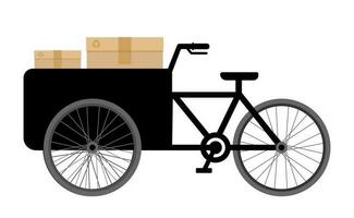 Icon of Cargo bike with loaded cardboard boxes. Flat vector illustration