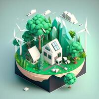 3d ilustración de concepto ecología, ai generativo foto