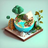 3d ilustración de concepto ecología, ai generativo foto