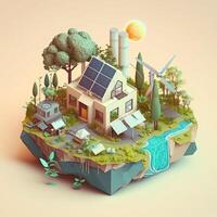 3d ilustración de concepto ecología, ai generativo foto