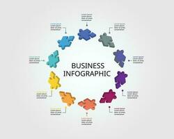 jigsaw puzzle connection template for infographic for presentation for 10 element vector