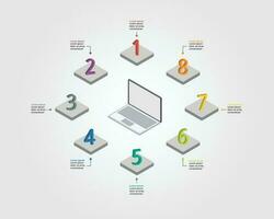 negocio plan trabajo con ordenador portátil modelo para infografía para presentación para 8 elemento vector