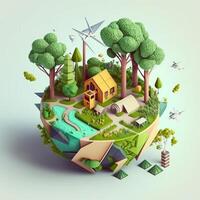 3d ilustración de concepto ecología, ai generativo foto