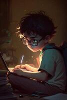 Illustration of a boy working on his laptop, photo