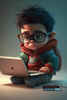 Illustration of a boy working on his laptop, photo