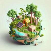 3d ilustración de concepto ecología, ai generativo foto