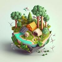 3d ilustración de concepto ecología, ai generativo foto