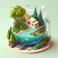 3d ilustración de concepto ecología, ai generativo foto