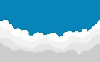 Blue sky with white clouds background. Cartoon flat style design. Vector illustration