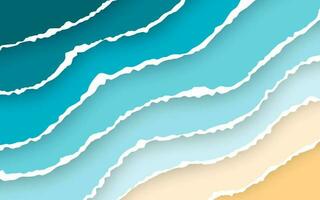 Blue sea and beach summer background. Torn paper stripes. Ripped squared horizontal paper strips. Torn paper edge. Vector illustration