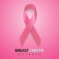 octubre pecho cáncer conciencia mes en. realista rosado cinta símbolo. médico diseño. vector ilustración