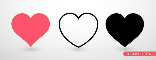 Heart collection flat icon set. Love symbol isolated on gray background. Vector illustration