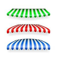 Realistic striped shop sunshade. Store awning. Shop tent isolated set. Vector illustration