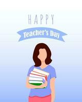 Happy Teacher's day banner. Handwritten cartoon card print template. Vector quote illustration.