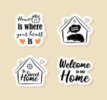 Sweet home sticker set. Cute vector notebook label clip art. Welcome to our home quote.