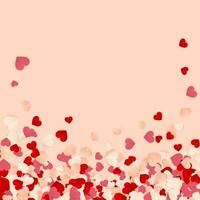 Happy Valentines Day background, paper red, pink and white orange hearts confetti. Vector illustration