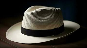 blanco de moda elegante fedora sombrero estudio Disparo en oscuro antecedentes. foto