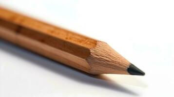 Sharp wooden pencil isolated on white studio shot. photo
