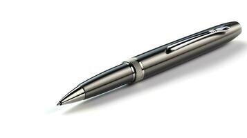 Black pen or ball point or ball pen to write something elegant macro concept isolated on white. photo