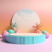 3d product display, podium, stage, with pastel color and summer beach theme. photo