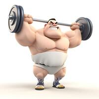 A cartoon man with a barbell in his hand is lifting his weight. photo