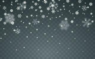 Christmas snow. Falling snowflakes on dark background. Snowfall. Vector illustration