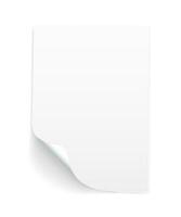 Blank A4 sheet of white paper with curled corner and shadow, template for your design. Set. Vector illustration