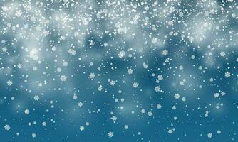Navidad nieve. que cae copos de nieve en azul antecedentes. nevada. vector ilustración