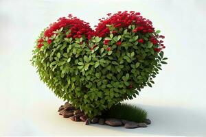 Amazing Red heart on bush or shrub photo