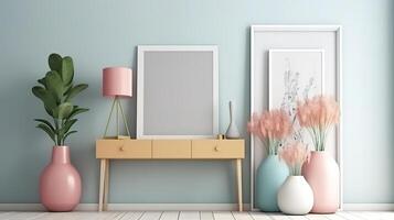 Mockup frame in interior background, Scandi style, 3d render. photo