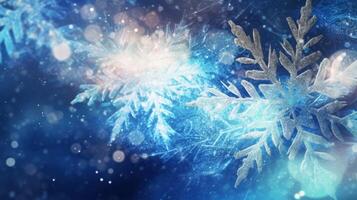 Macro snowflake background. Illustration AI Generative photo