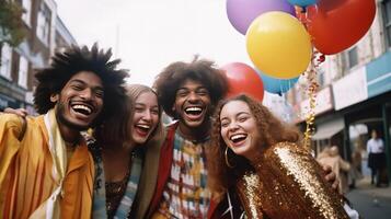 Brazilian Carnival. Group of friends celebrating carnival party. Illustration photo