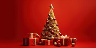 Christmas tree, gifts, balls, decoration  Illustration AI Generative photo