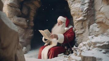 Santa reading letters from children. Illustration AI Generative photo