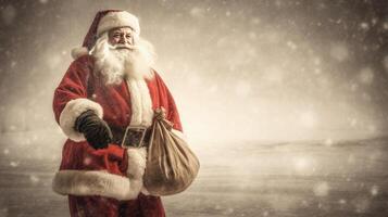 Clásico Navidad tarjeta con Papa Noel noel ilustración ai generativo foto
