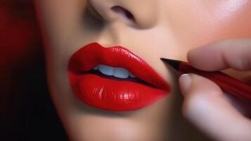 Red lips makeup. Illustration photo