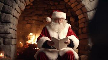 Papa Noel leyendo letras desde niños. ilustración ai generativo foto