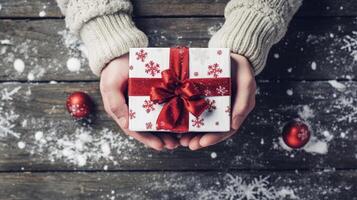 Hands with Christmas gift. Illustration photo