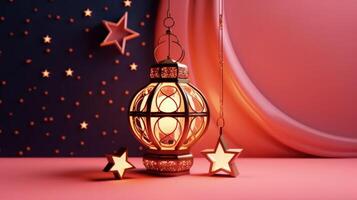 Arabic Geometric Stars Lantern and Crescent Illustration photo
