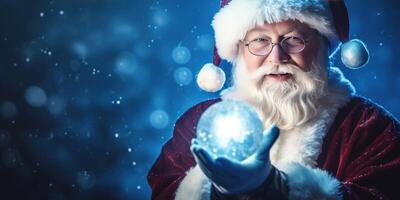 Santa Claus holding glowing christmas ball Illustration photo