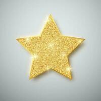 Gold shiny glitter glowing star with shadow isolated on gray background. Vector illustration