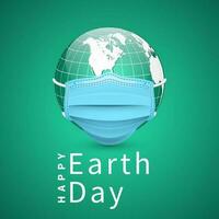 Happy Earth Day. Earth globe in medical face mask. World map set. Vector Illustration